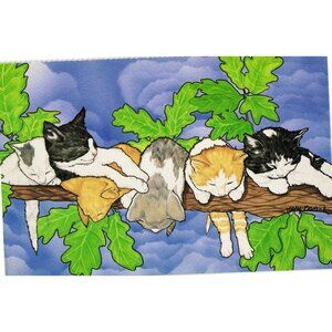 Vintage Postcard With Cats Resting On A Tree Branch By Mary Badenhop